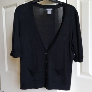 Ann Taylor Short Sleeve Black Cardigan Sweater, M